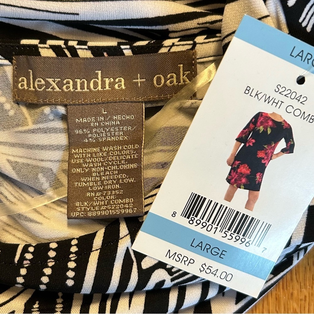 Alexander + Oak Boat Neck Elbow-Sleeve‎ Sheath Dress Black/White Sz Large NEW - Picture 6 of 6
